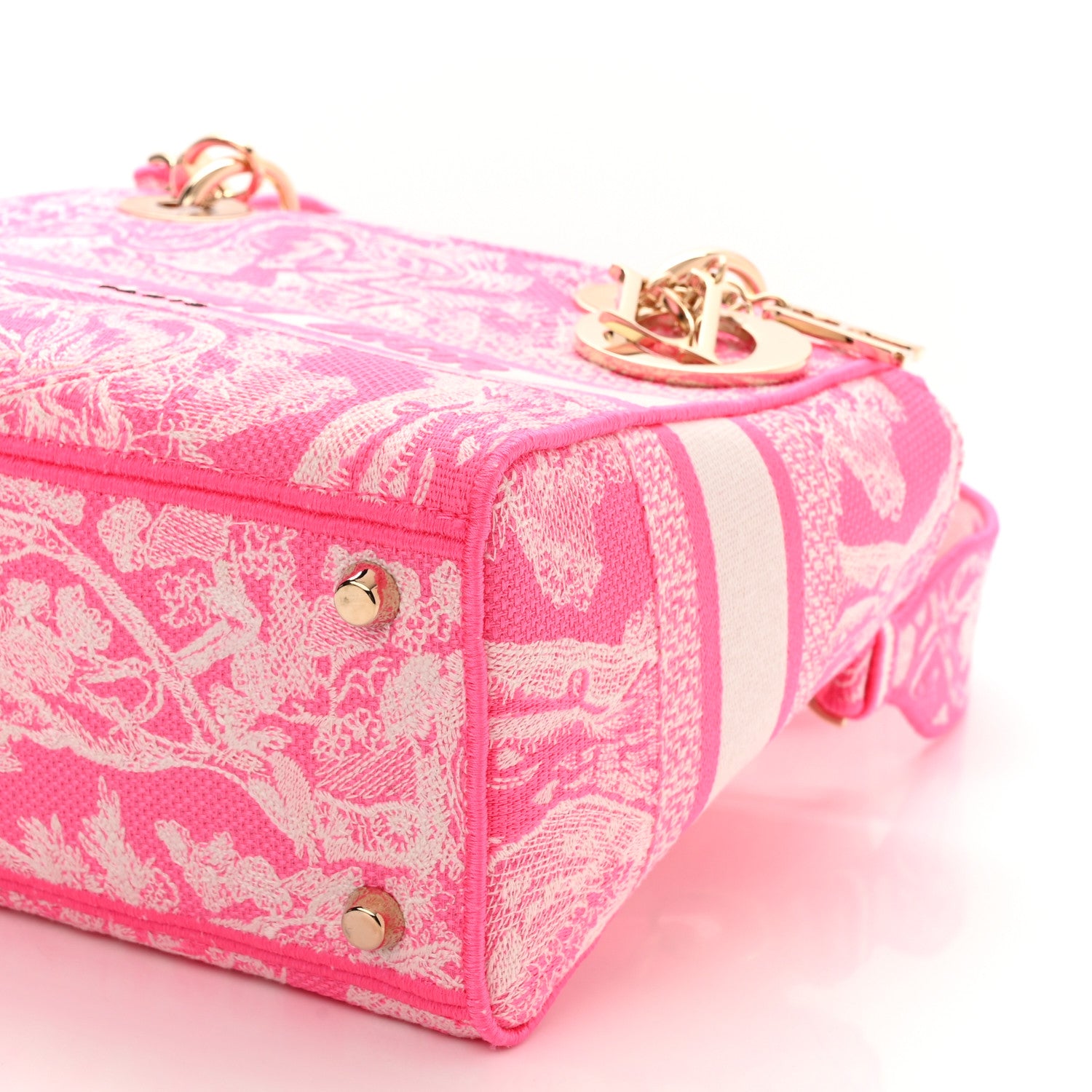 Christian Dior Canvas Toile De Jouy Reverse Embroidered Medium Lady D-Lite Fluorescent Pink 9 of 9