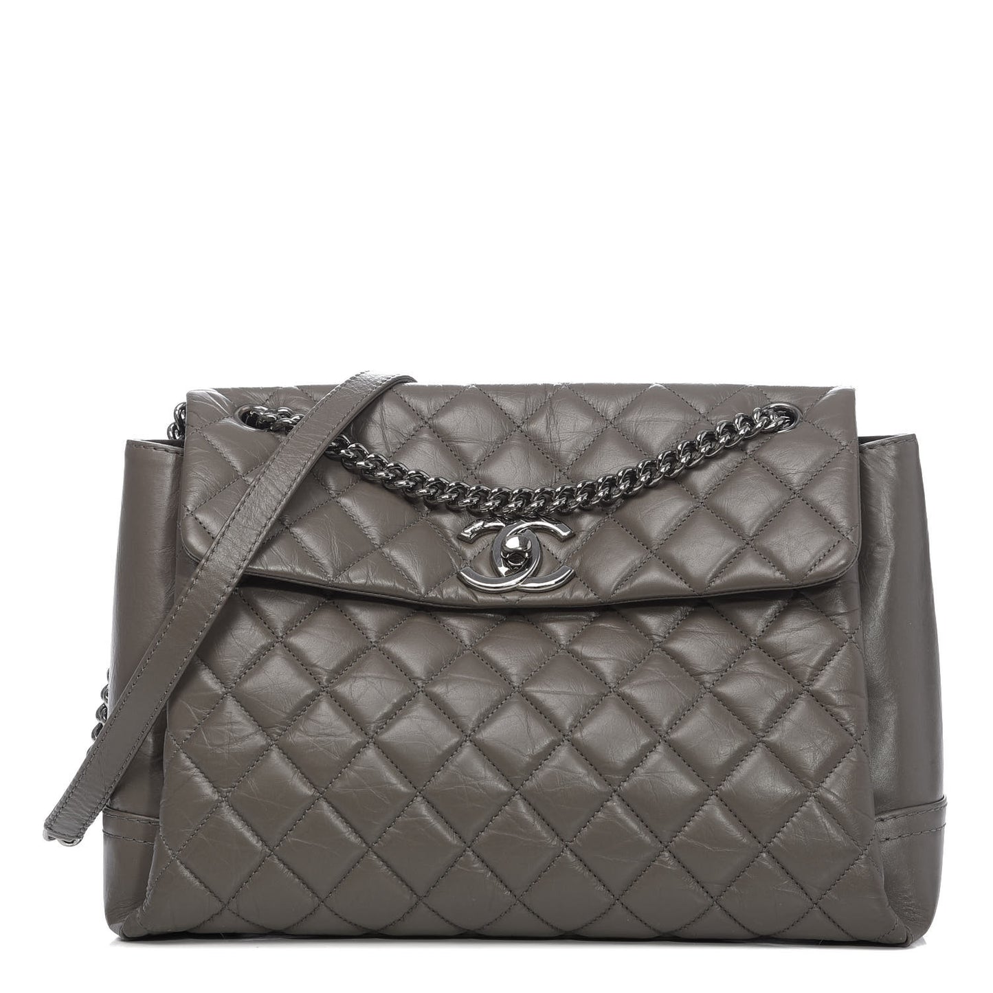 Aged Calfskin Medium Lady Pearly Flap Grey