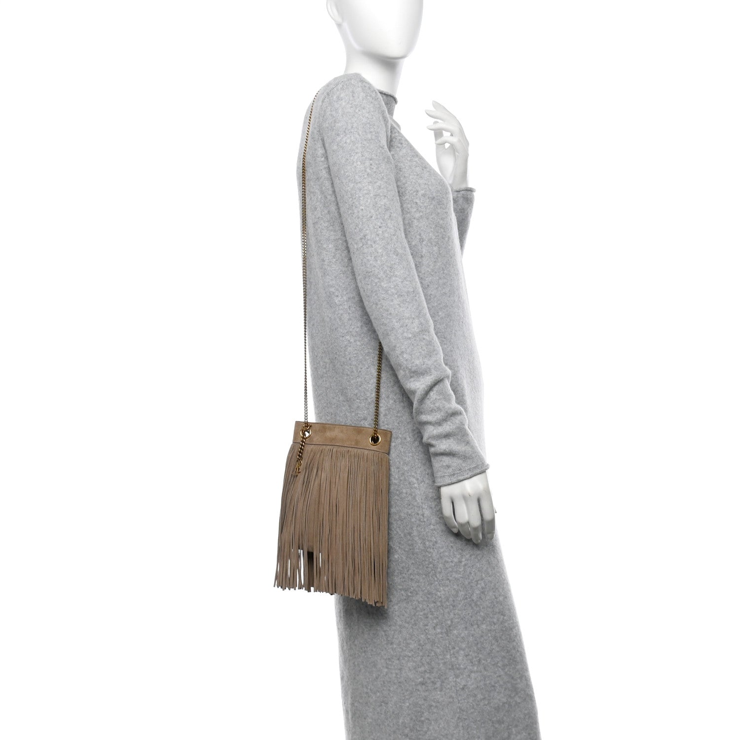 Saint Laurent Suede Calfskin Small Grace Fringed Hobo Bag Dusty Grey 2 of 10