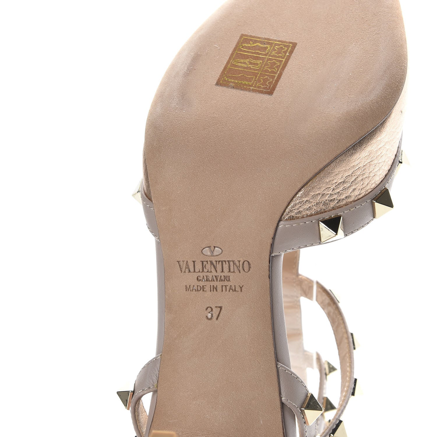 Valentino Garavani Metallic Pebbled Calfskin Rockstud Ankle Strap 65mm Pumps 37 Skin Poudre 8 of 9
