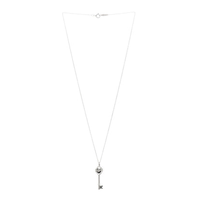 Tiffany Sterling Silver Diamond Heart Key Pendant Necklace 3 of 4