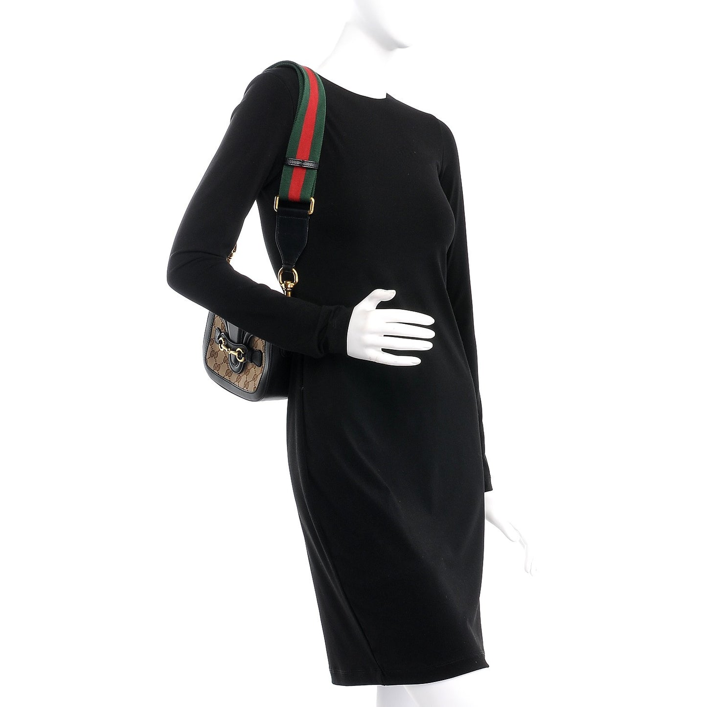 Monogram Small Lady Web Shoulder Bag Beige Black