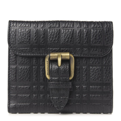 Burberry Signature Grain Calfskin Check Embossed Compact Wallet Black 1 of 6
