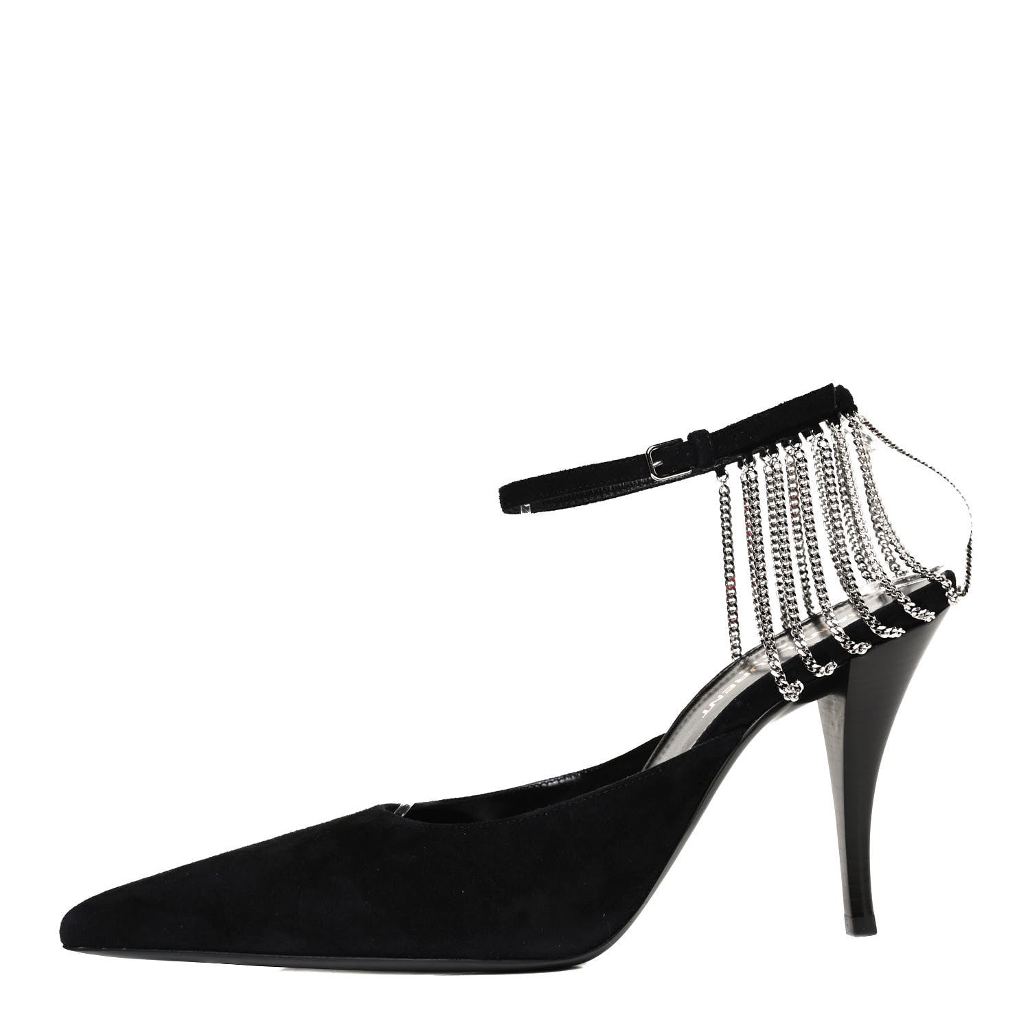 Saint Laurent Suede Chain Trim Pumps 37.5 Black 1 of 12
