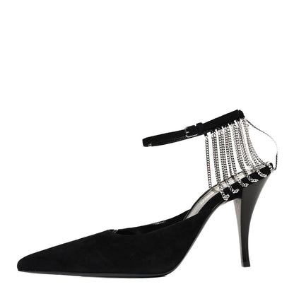 Saint Laurent Suede Chain Trim Pumps 37.5 Black 1 of 12