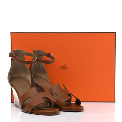 Hermes Calfskin Legend Wedge Sandals 36 Gold 9 of 9