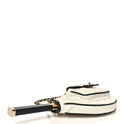 Chanel Canvas Calfskin Tennis Racket Clutch With Chain White Black 3 of 11