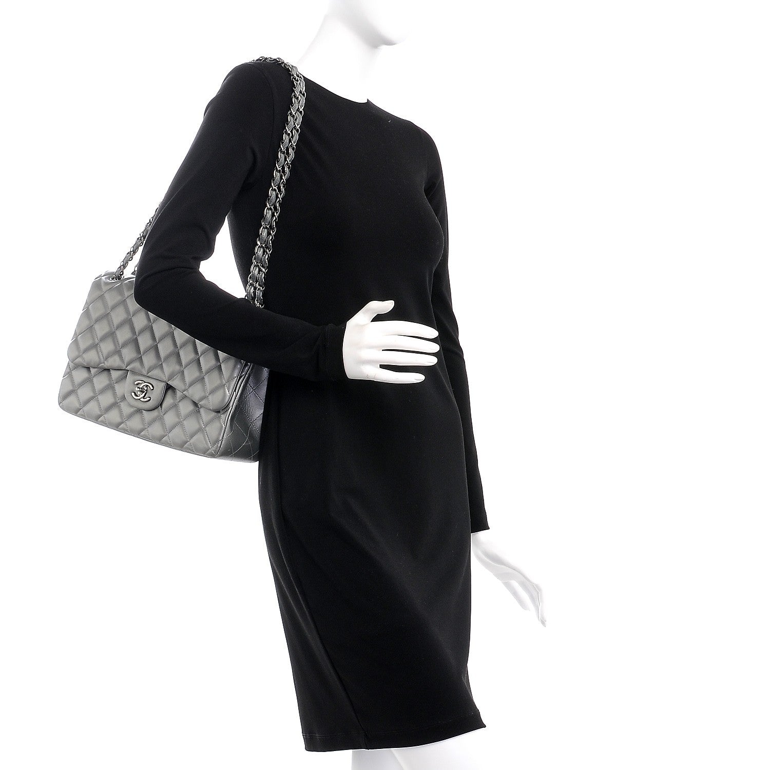 Chanel Metallic Lambskin Quilted Jumbo Double Flap Silver 2 of 9