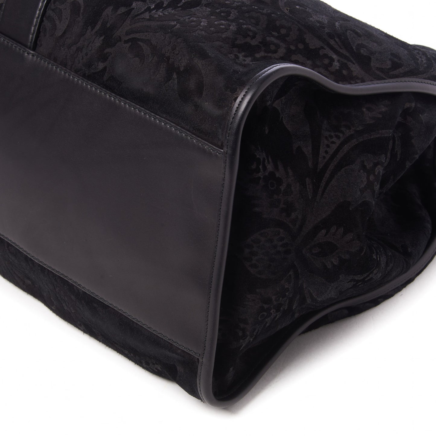 Nubuck Brocade Large Soft Stirrup Shoulder Bag Black