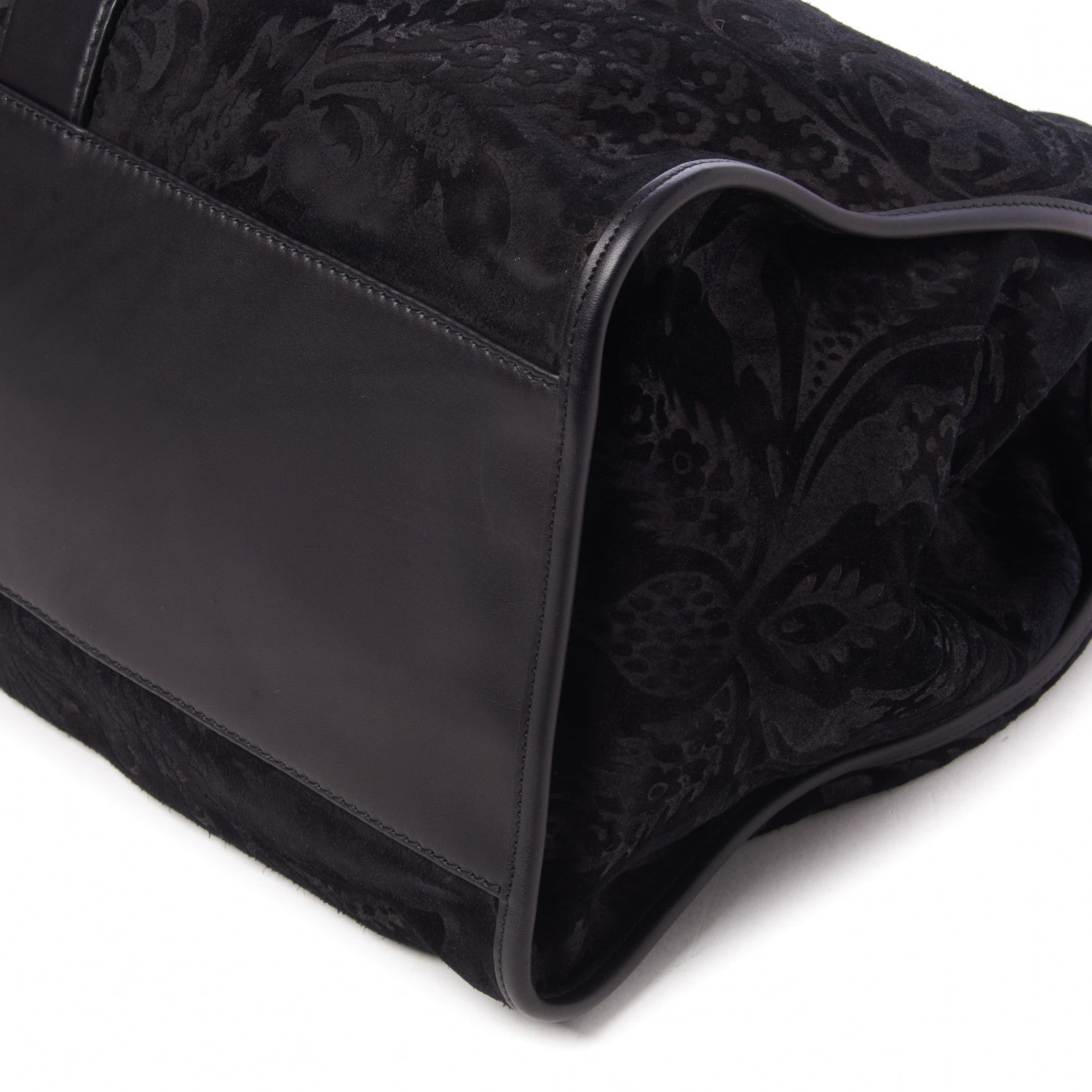 Gucci Nubuck Brocade Large Soft Stirrup Shoulder Bag Black 4 of 8