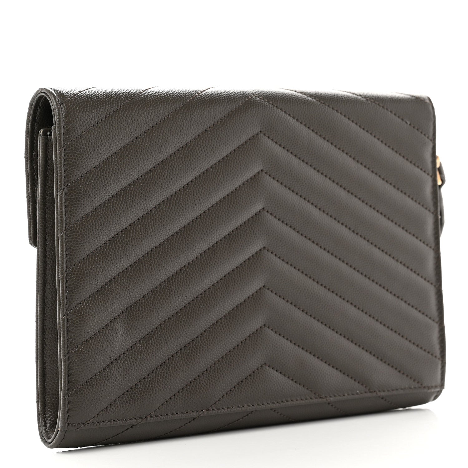 Saint Laurent Grain De Poudre Matelasse Chevron Monogram Envelope Clutch Earth 3 of 9