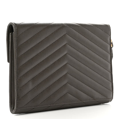 Saint Laurent Grain De Poudre Matelasse Chevron Monogram Envelope Clutch Earth 3 of 9