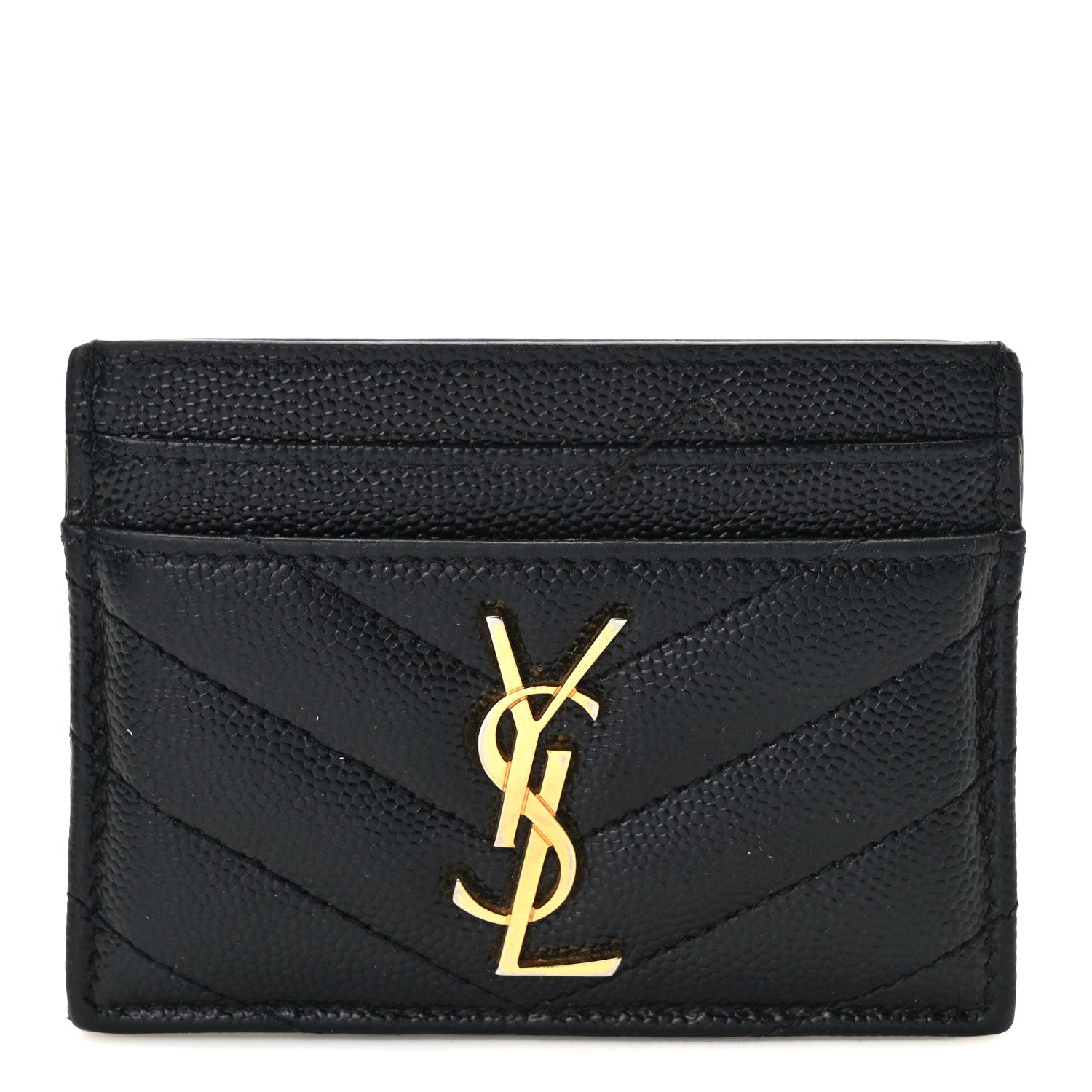 Saint Laurent Grain De Poudre Matelasse Chevron Monogram Credit Card Case Black 1 of 8