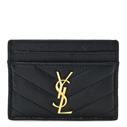 Saint Laurent Grain De Poudre Matelasse Chevron Monogram Credit Card Case Black 1 of 8