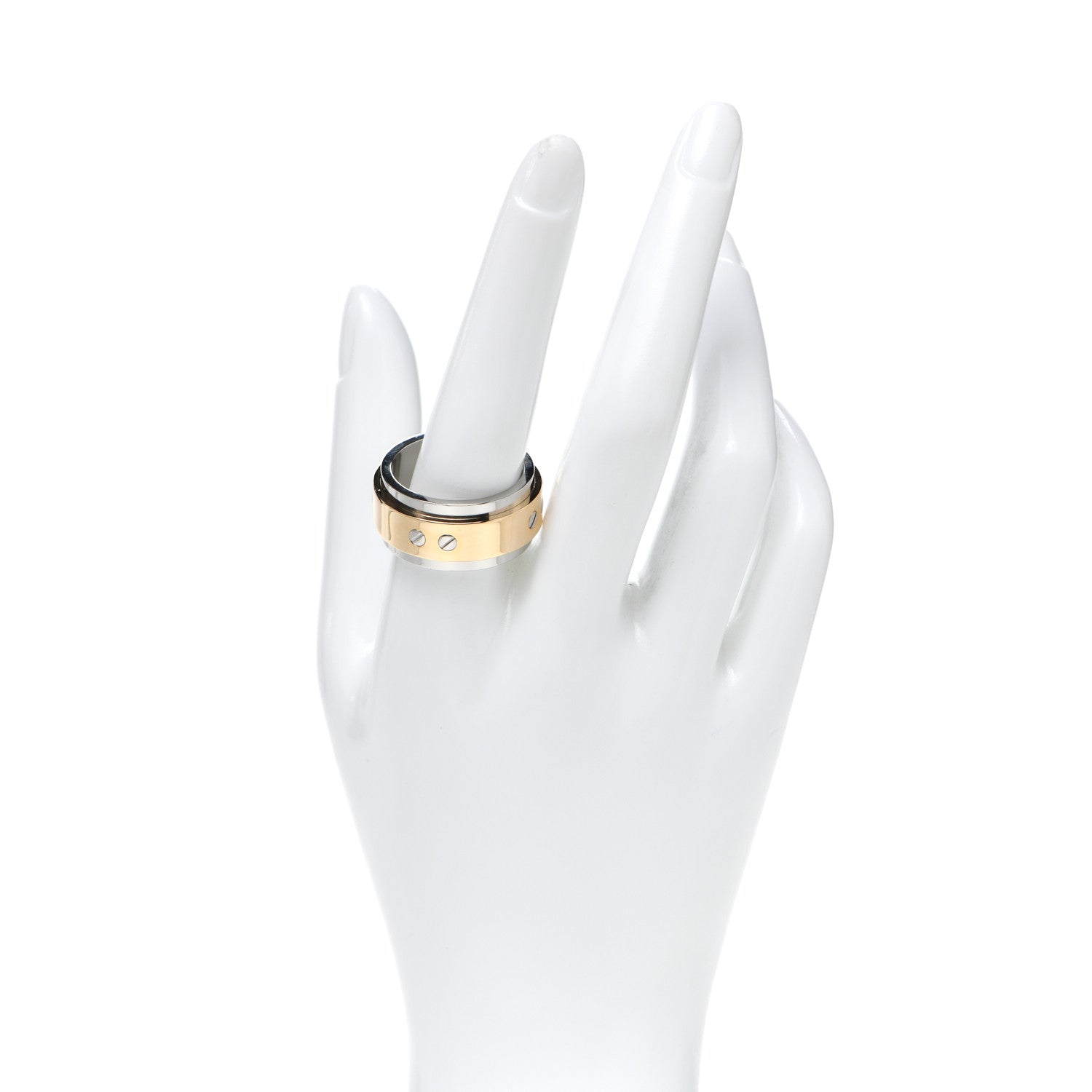 Cartier 18K Yellow Gold Stainless Steel 12mm Santos Ring 63 10.5 2 of 4