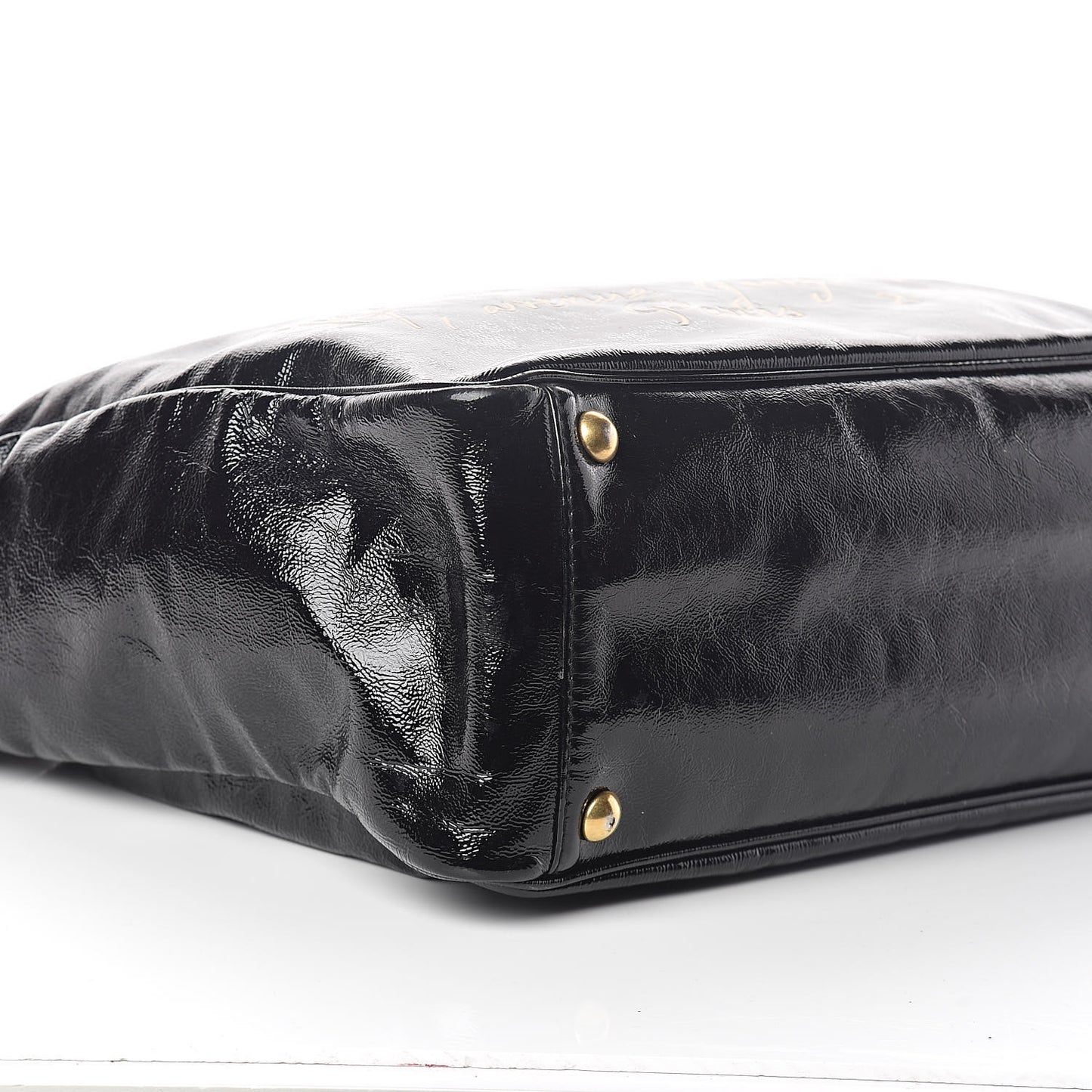 Textured Patent Y-Mail Tote Black