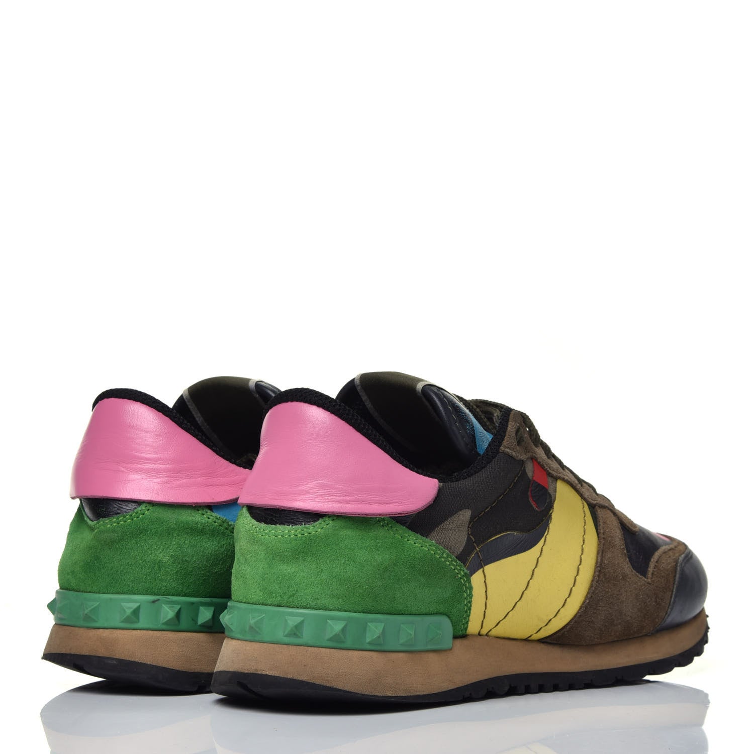 Valentino Garavani Nappa Suede Camouflage Womens Rockrunner Sneakers 39 Army Green Naples Yellow Ninphea 4 of 8
