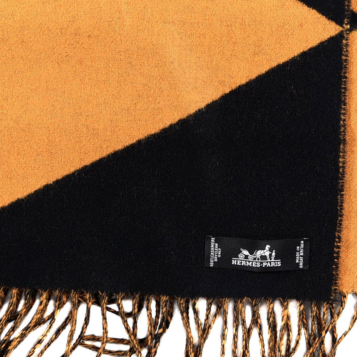 Hermes Cashmere Casaque Zig Zag Muffler Black Ocre Dore 3 of 4