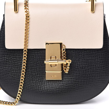 Chloe Grained Calfskin Lambskin Mini Bi-Color Drew Shoulder Bag Black Powder Beige 9 of 9