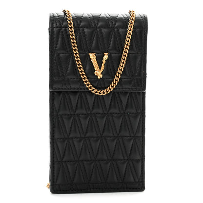 Versace Nappa Quilted Virtus Cell Phone Crossbody Black 1 of 9