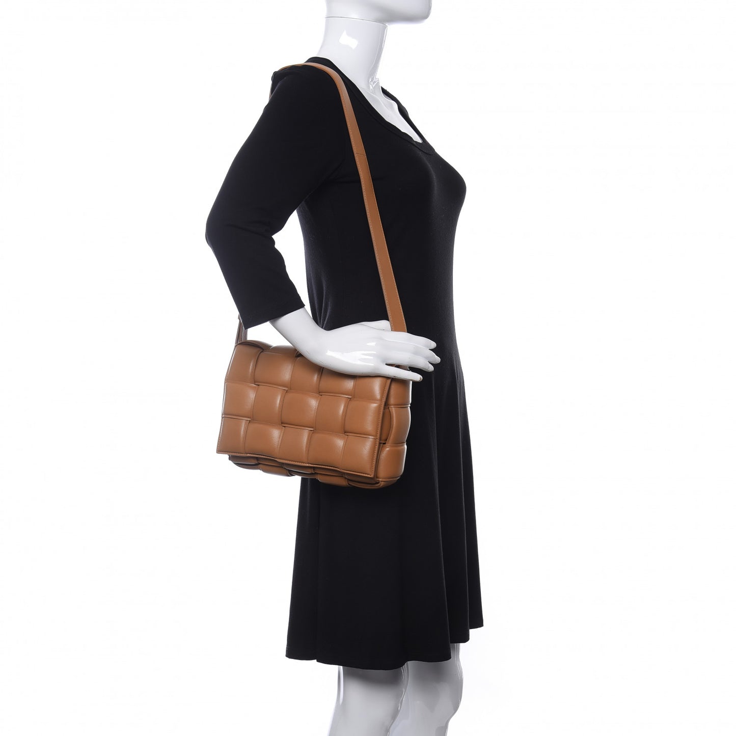Nappa Maxi Intreccio Padded Cassette Crossbody Bag Caramel