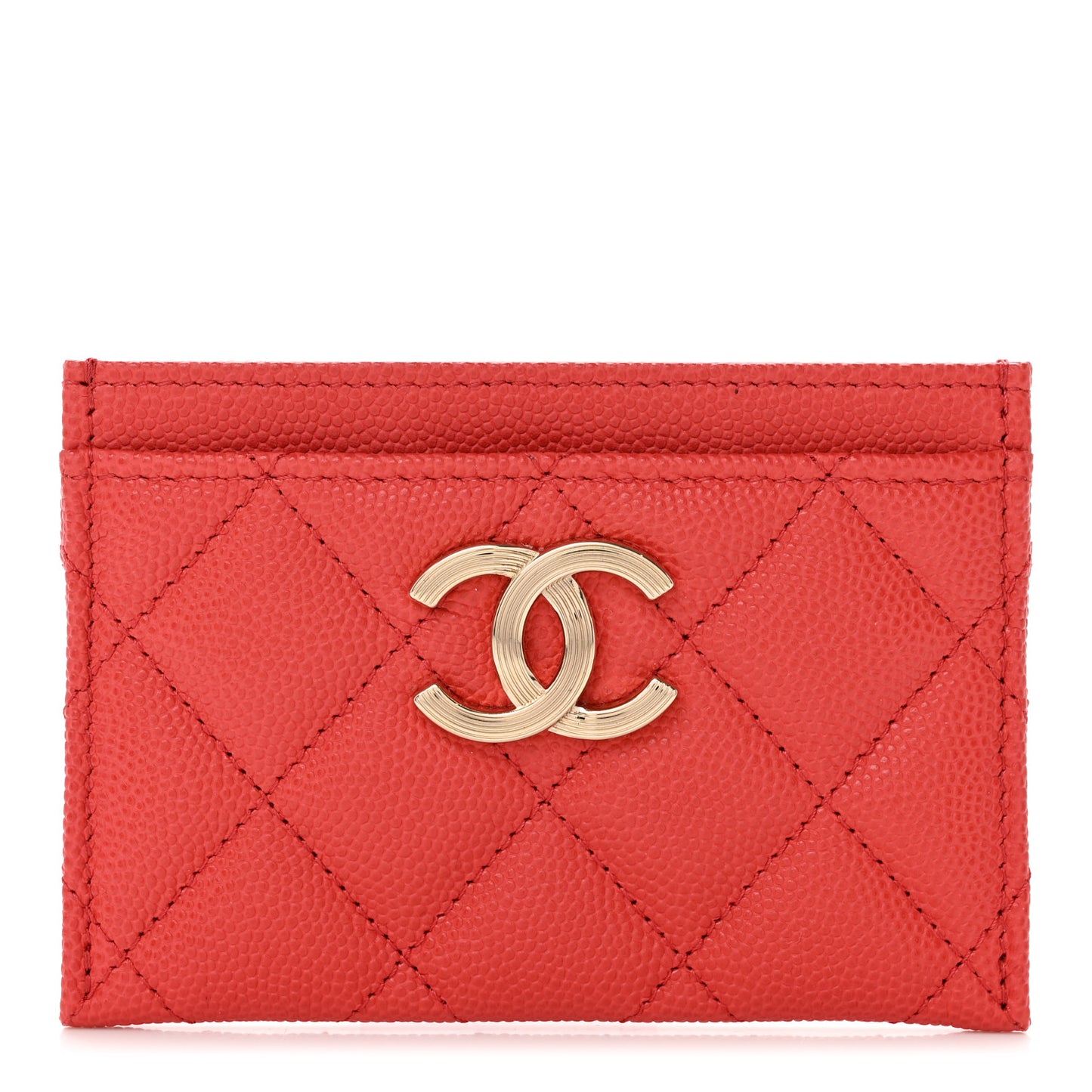 Caviar Metal Perforated Quilted CC Card Holder Red