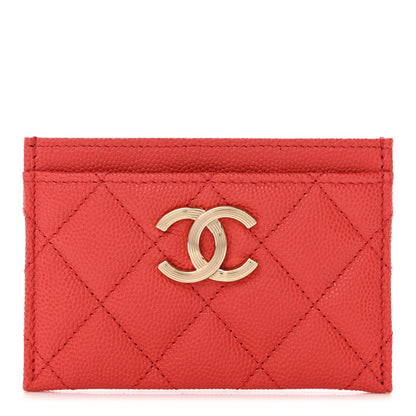 Chanel Caviar Metal Perforated Quilted CC Card Holder Red 1 of 9