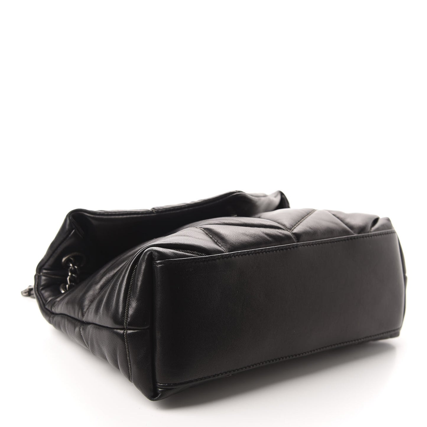 Lambskin Quilted Small Loulou Puffer Monogram Chain Satchel Black