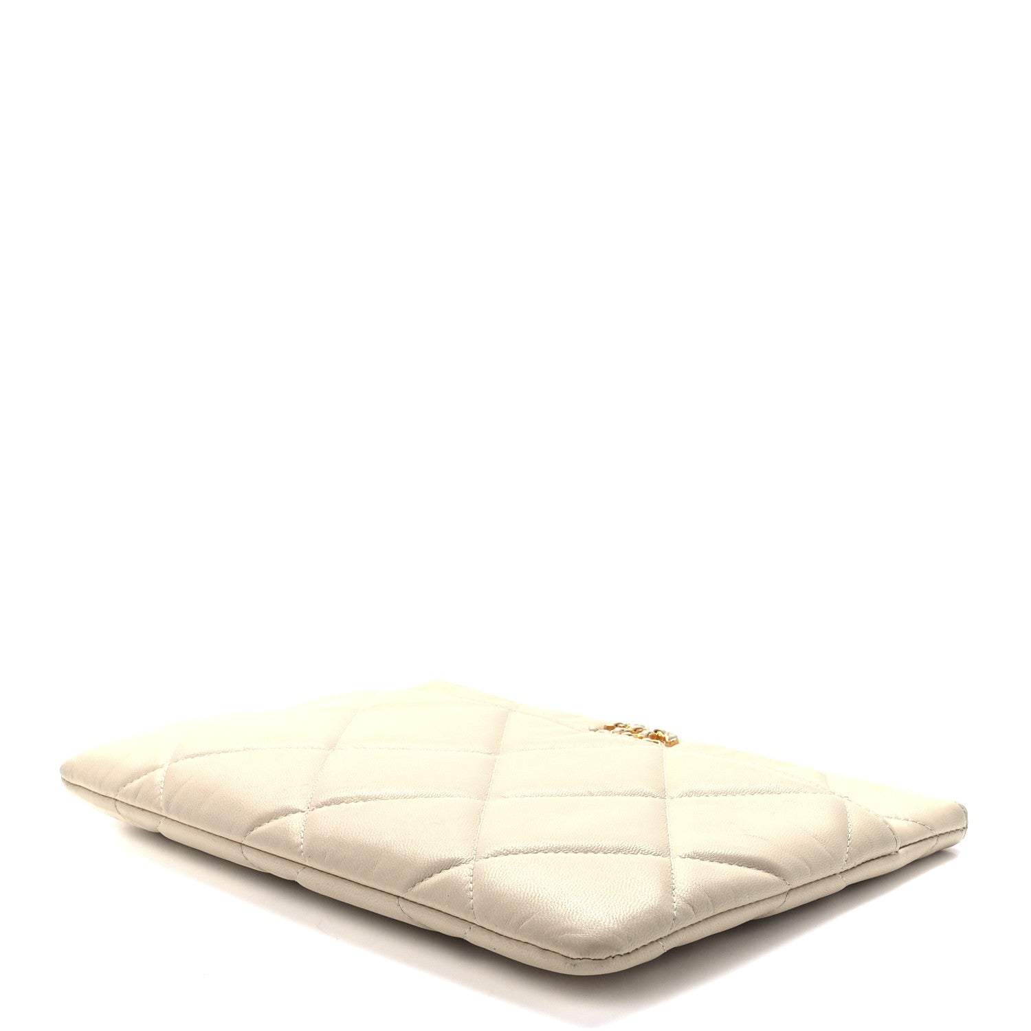 Chanel Shiny Goatskin Quilted Chanel 19 Pouch Beige 9 of 11