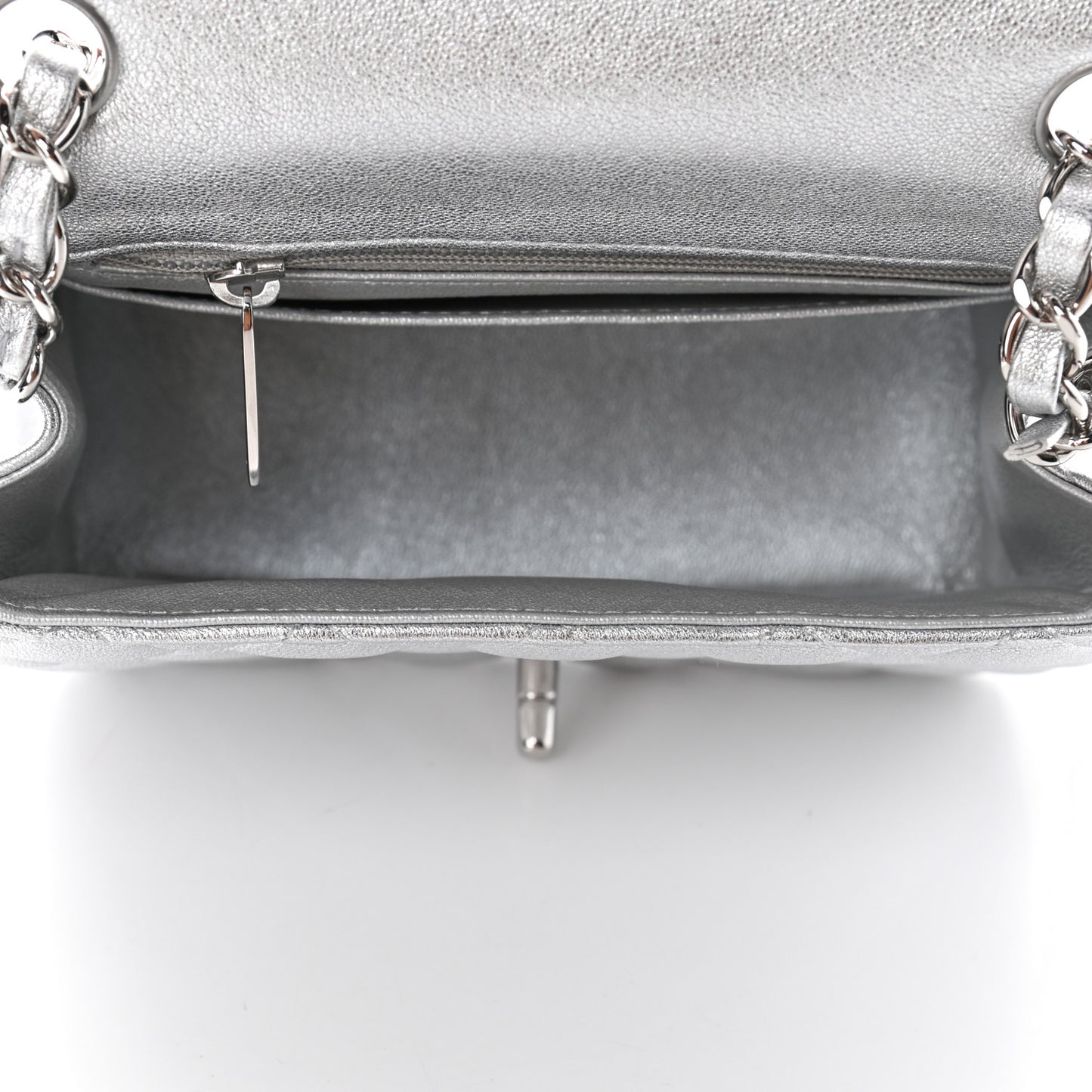 Metallic Lambskin Quilted Mini Square Flap Silver