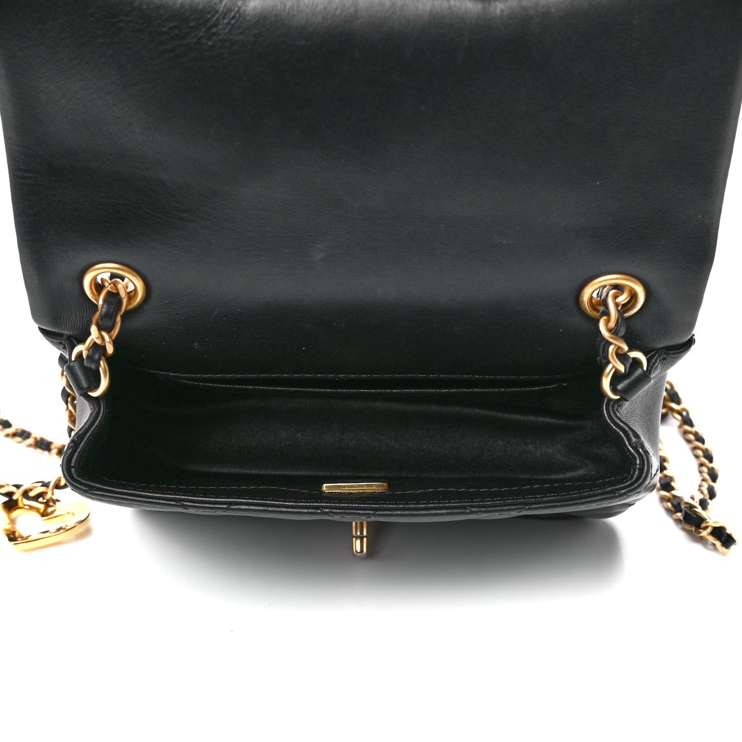 Lambskin Quilted Mini Heart Charms Flap Black
