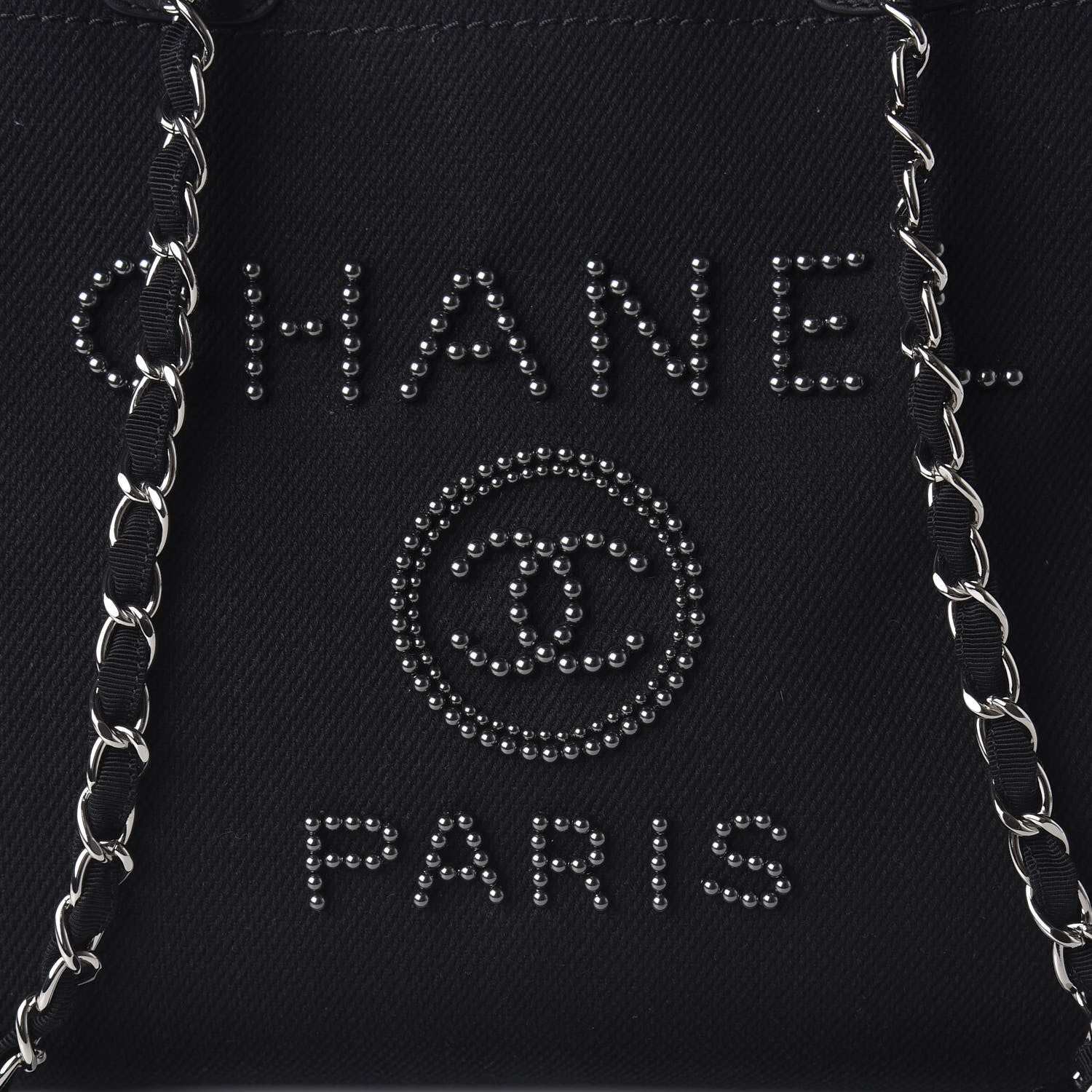 Chanel Canvas Pearl Medium Deauville Tote Black 10 of 11