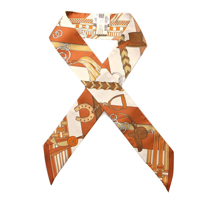 Hermes Silk Brides et Gris Twilly Caramel White Bronze 1 of 4