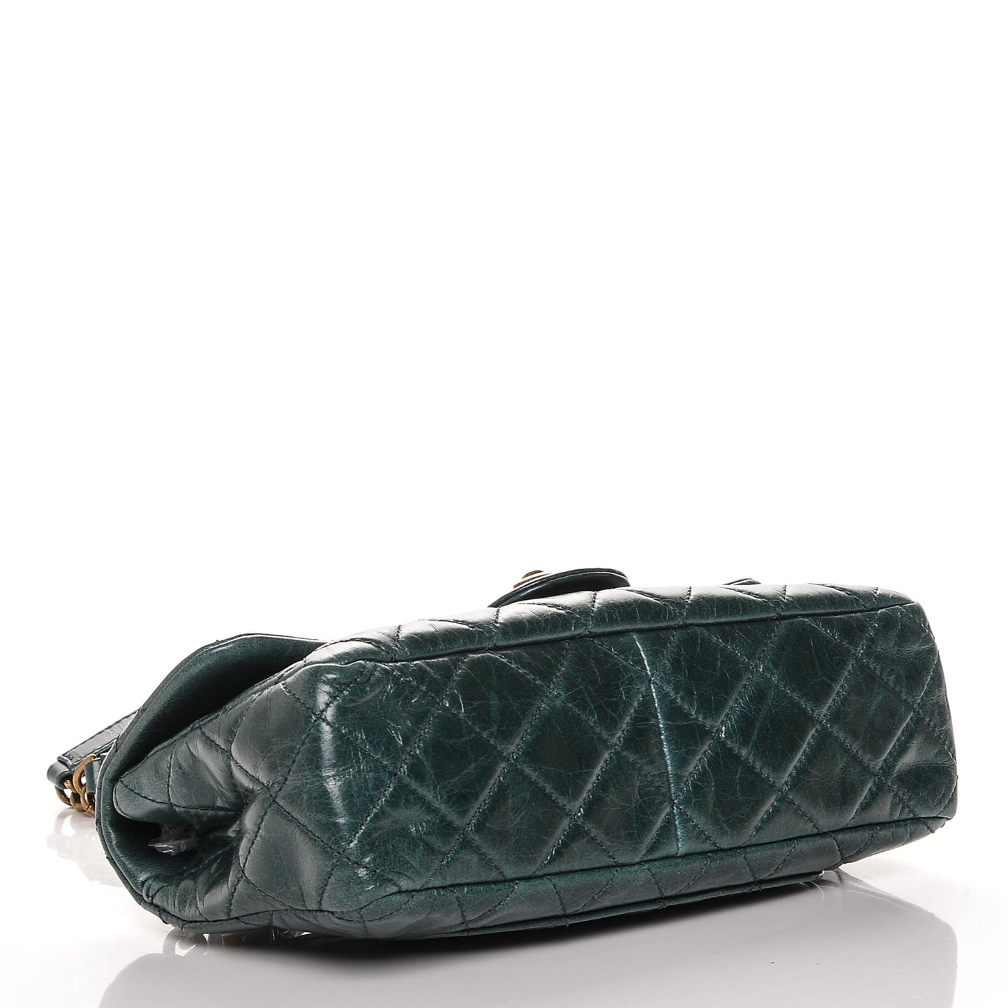 Glazed Calfskin Quilted Small Castle Rock Flap Green