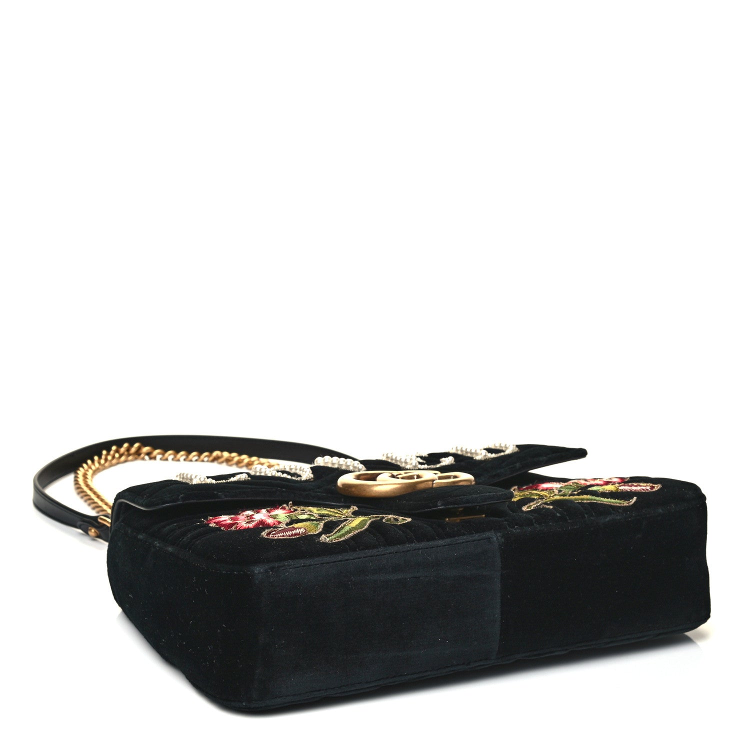 Gucci Velvet Matelasse Loved Embroidered Medium GG Marmont Shoulder Bag Black 3 of 4