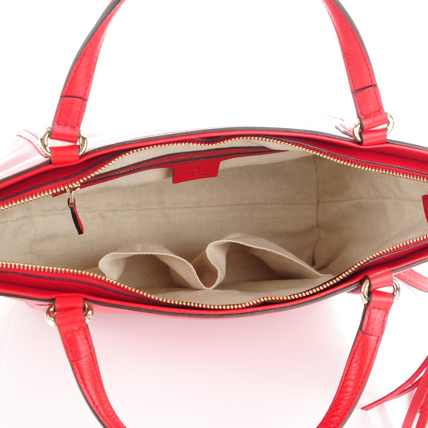 Pebbled Calfskin Small Soho Top Handle Bag Red
