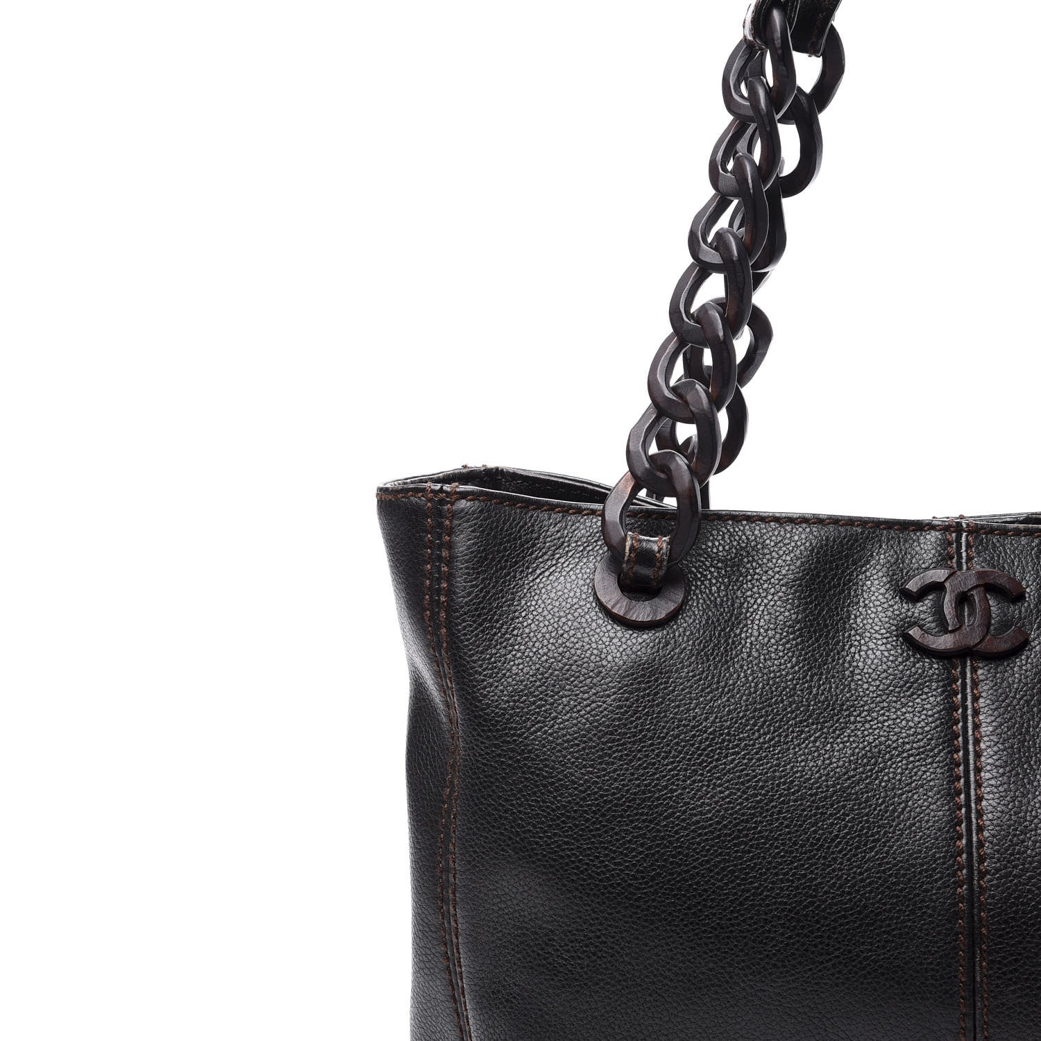 Chanel Calfskin Wood Chain Tote Black 8 of 15