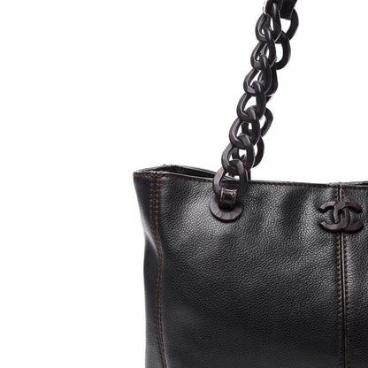 Chanel Calfskin Wood Chain Tote Black 8 of 15