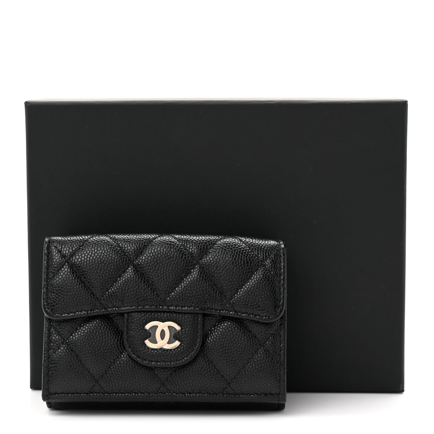 Caviar Quilted Double Flap Wallet Black