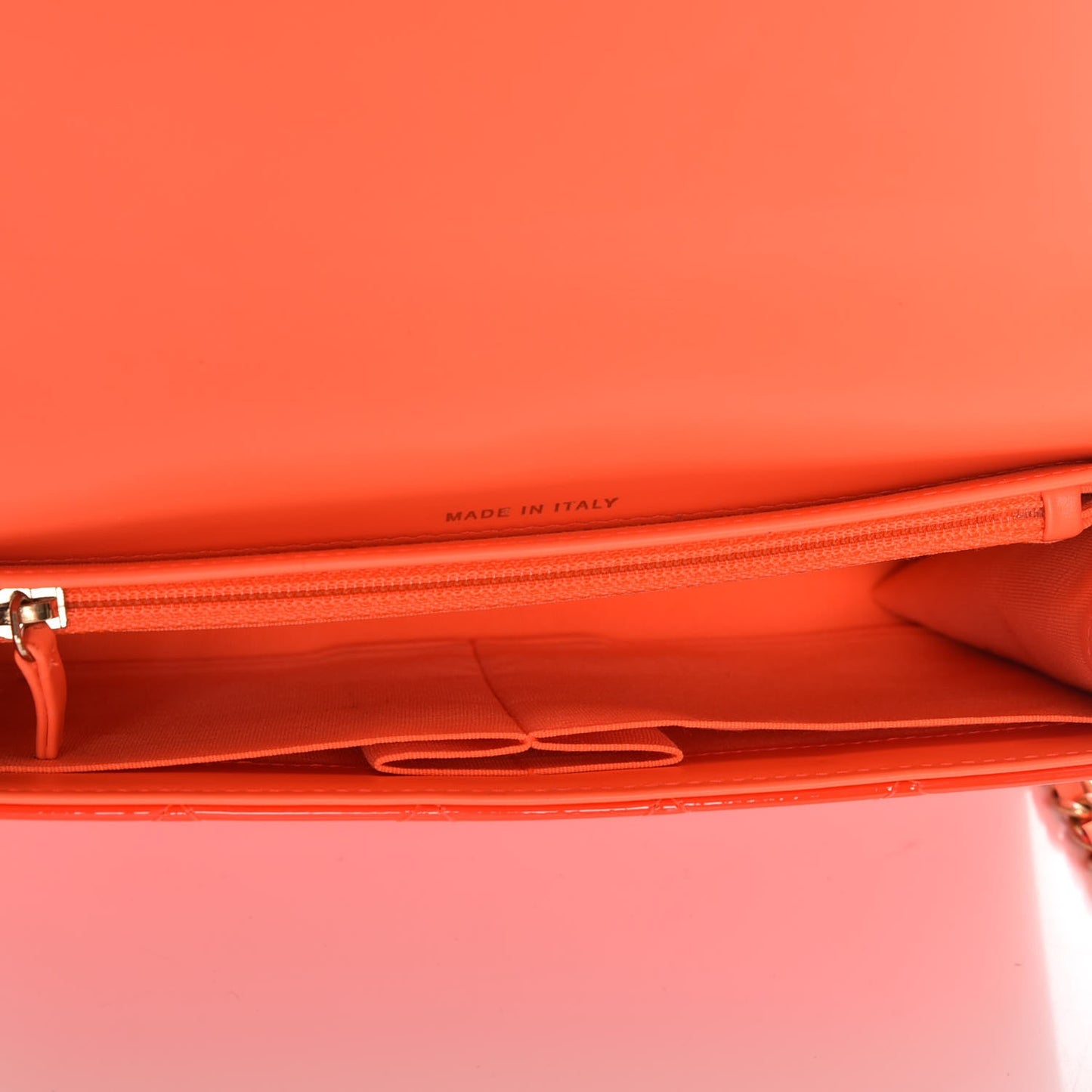 Patent Calfskin Quilted Boy Wallet on Removable Chain Orange