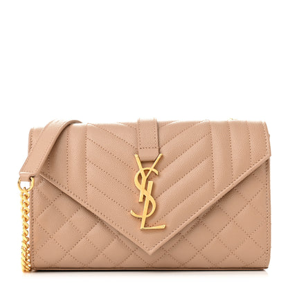 Saint Laurent Grain De Poudre Textured Mixed Matelasse Triquilt Small Monogram Satchel Dark Beige 1 of 9