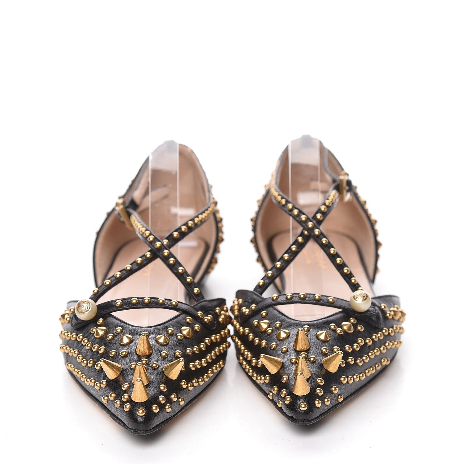 Gucci Malaga Kid Studded Pointed Toe Unia Flats 38.5 Black 2 of 10