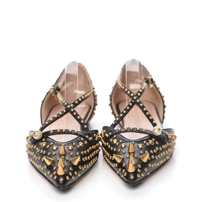 Gucci Malaga Kid Studded Pointed Toe Unia Flats 38.5 Black 2 of 10