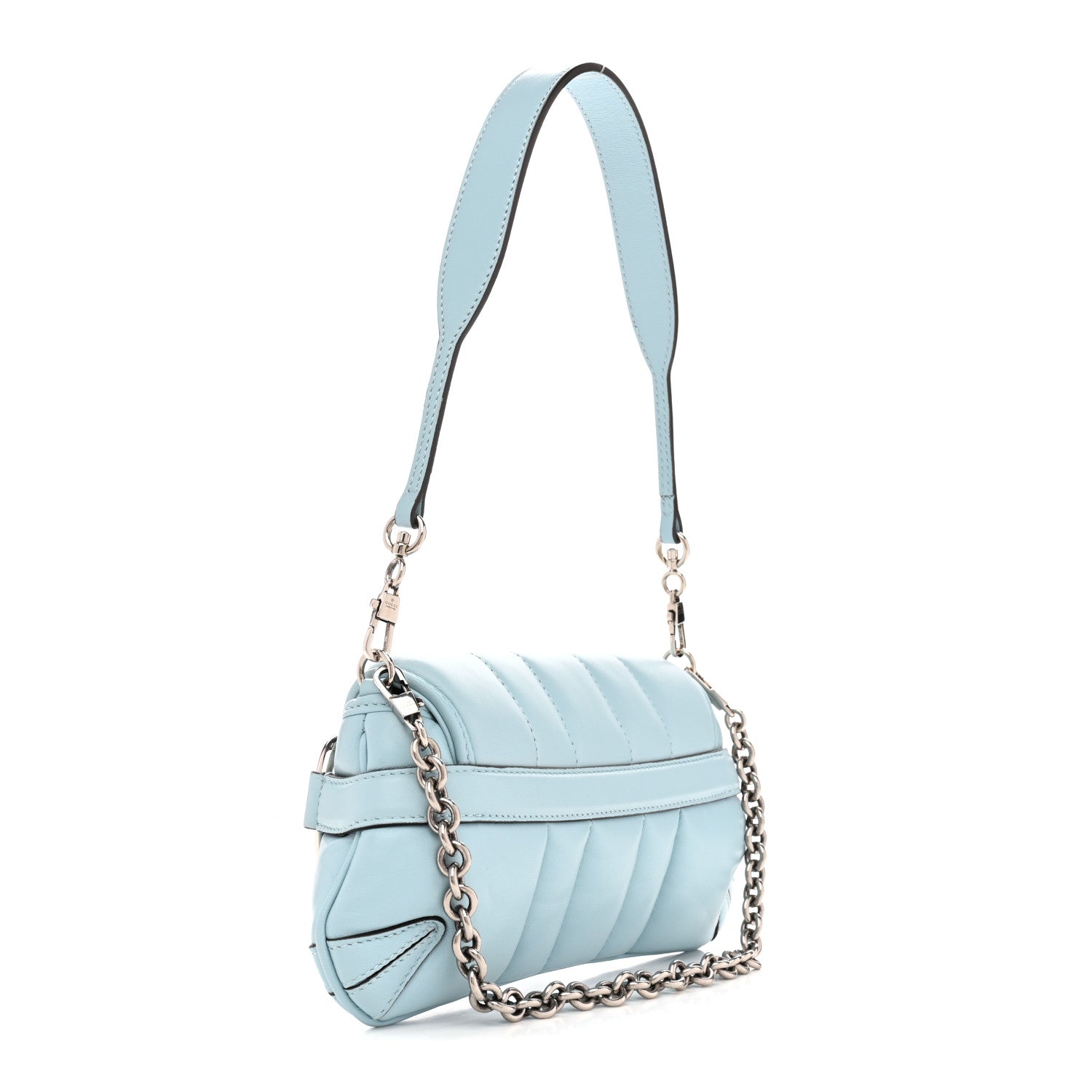 Gucci Nappa Vertical Matelasse Small Maxi Horsebit Chain Shoulder Bag Crystal Snow 3 of 12