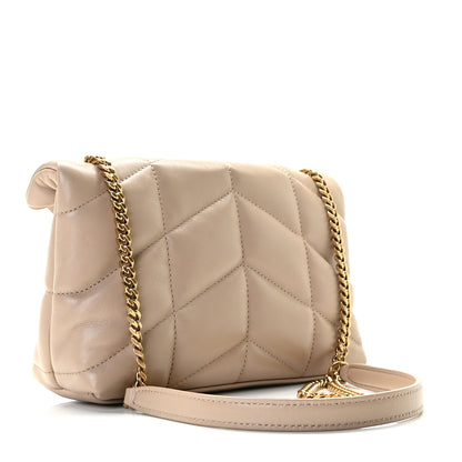Saint Laurent Lambskin Quilted Toy Loulou Puffer Monogram Chain Satchel Dark Beige 2 of 14