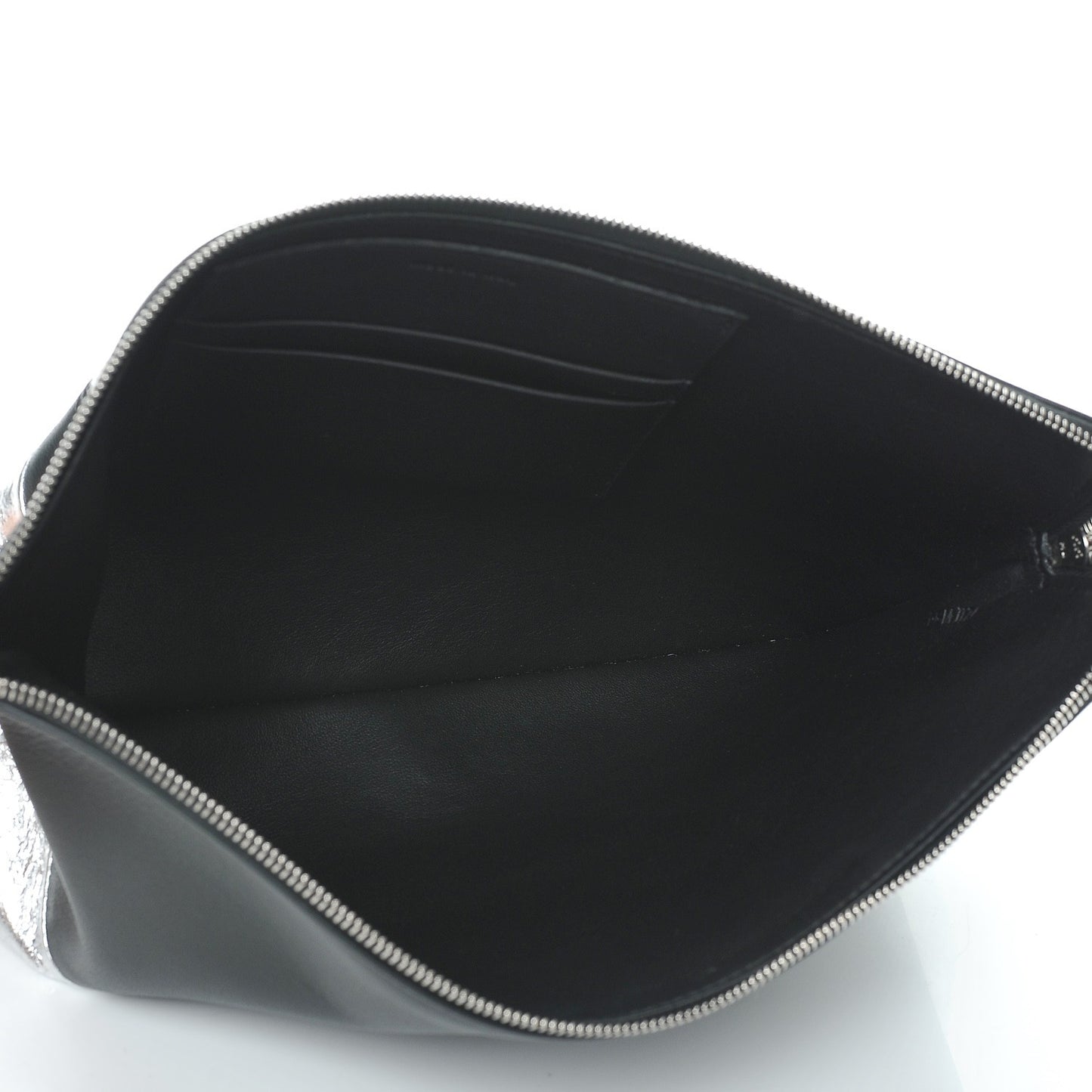Laminated Lambskin Bi-Color Solo Clutch Pouch Black Silver