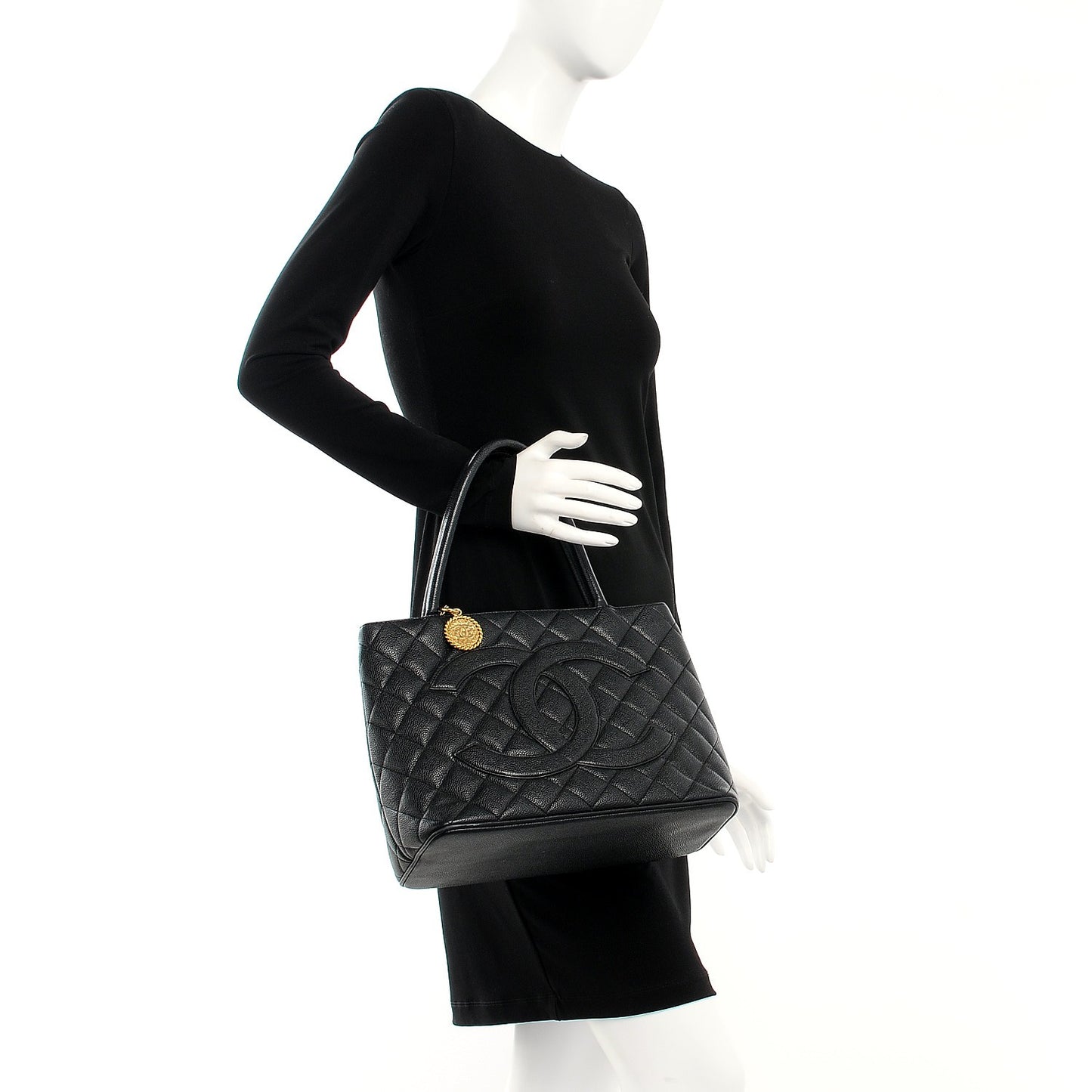 Caviar Quilted Medallion Tote Black