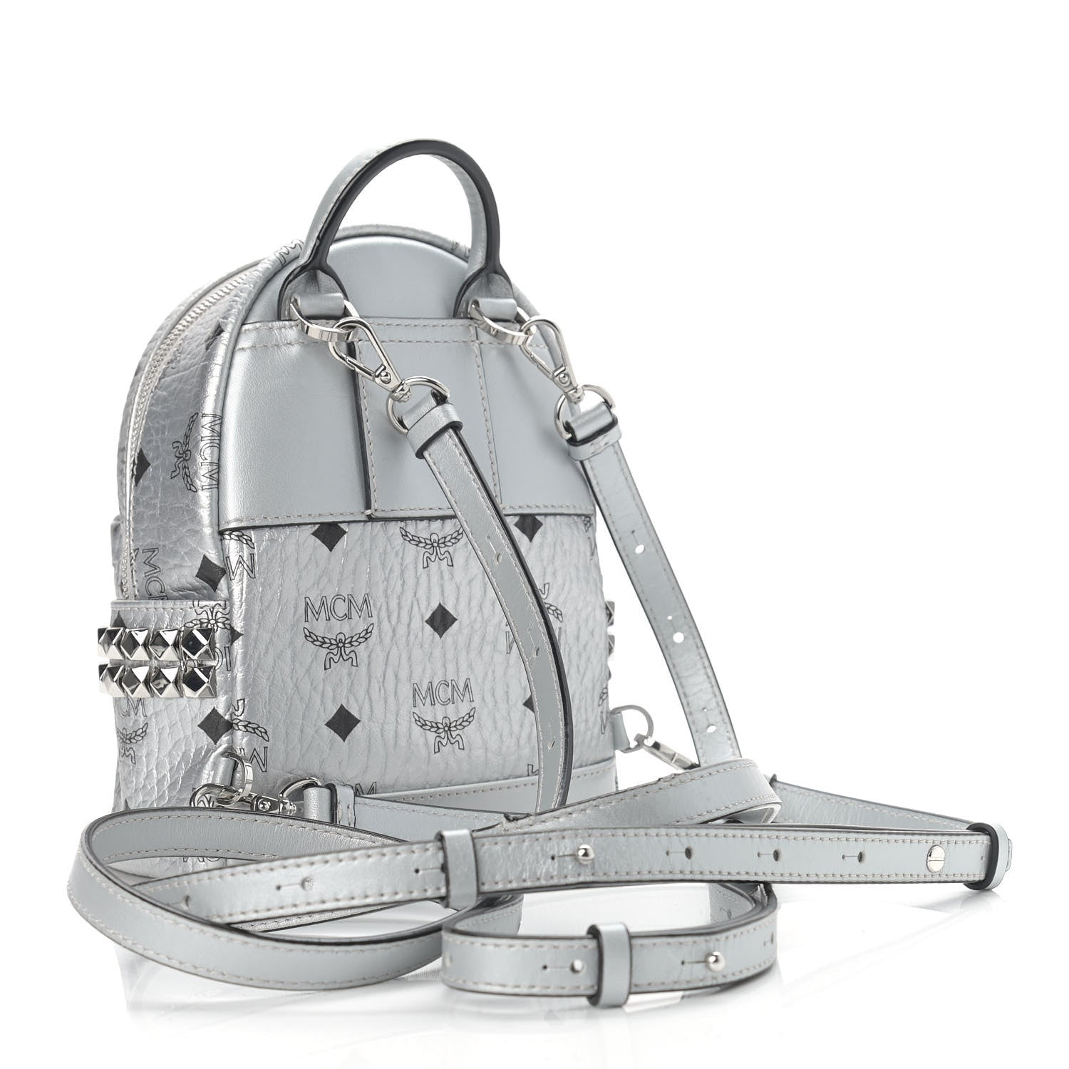 MCM Metallic Visetos Studded X-Mini Bebe Boo Backpack Silver 3 of 11