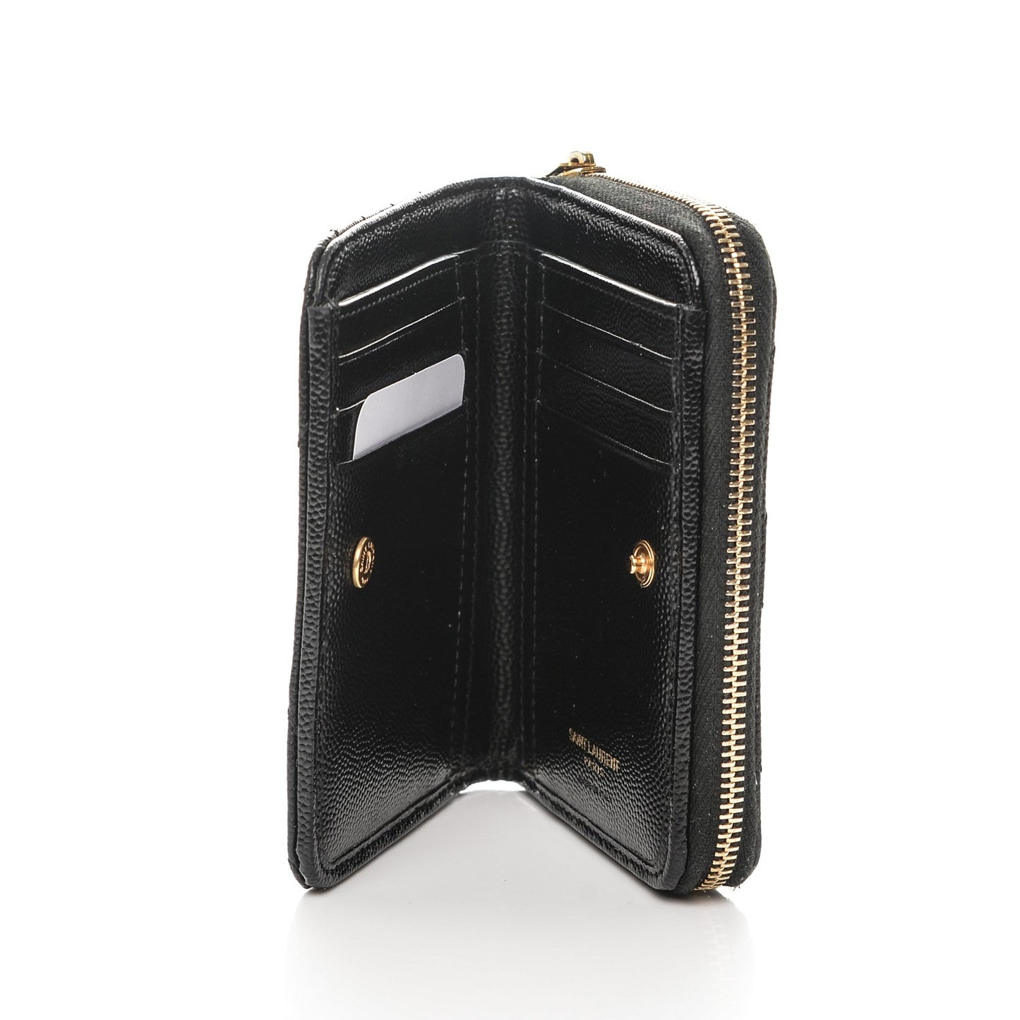 Grain De Poudre Matelasse Chevron Monogram Compact Zip Around Wallet Black