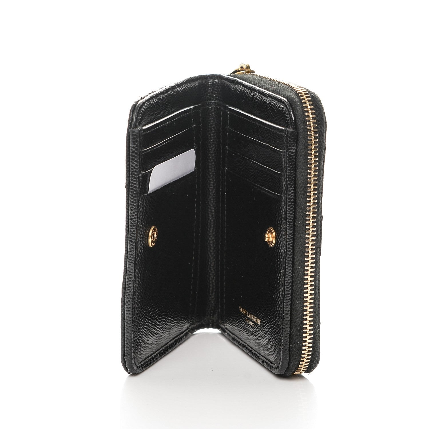 Saint Laurent Grain De Poudre Matelasse Chevron Monogram Compact Zip Around Wallet Black 5 of 7